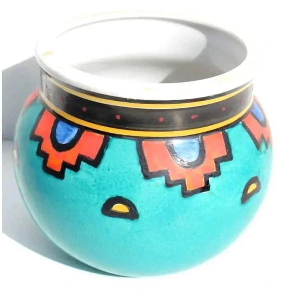 Ecco Terra China Art Pottery Southwest Design Aqua Porcelain Jardiniere Planter - Picture 1 of 5